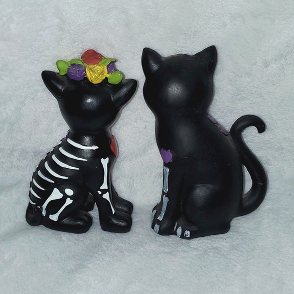 Day of the Dead Sugar Sugar Skull Cat Figurines Pair of Two - Picture 2 of 8